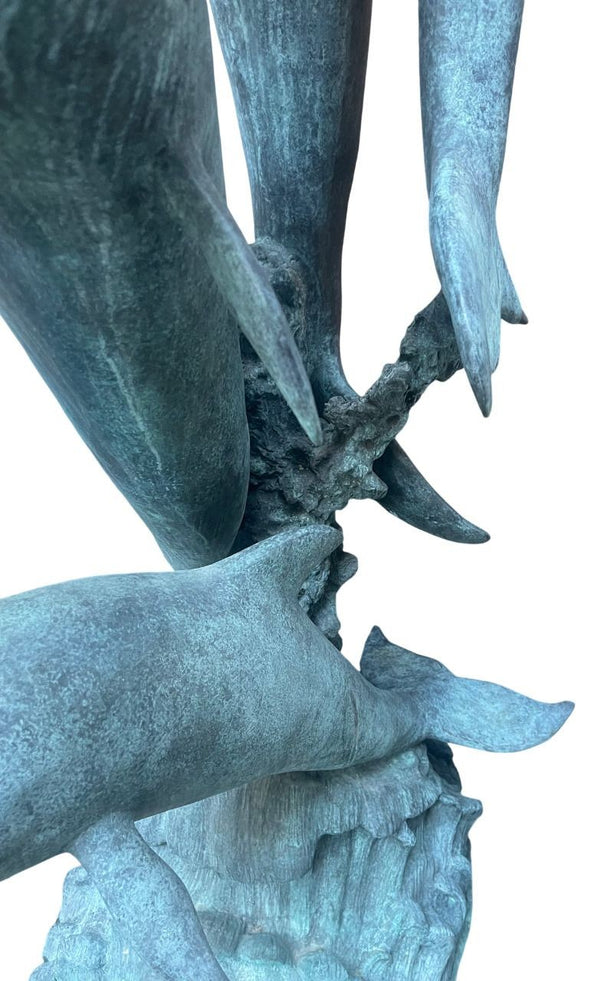 Monumental American Bronze Four-Dolphin Fountain Sculpture. Late 20th Century.