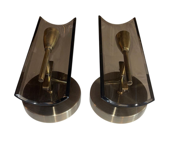 Pair of Cristal Arte Smoky Glass Italian Sconces, 1960's.