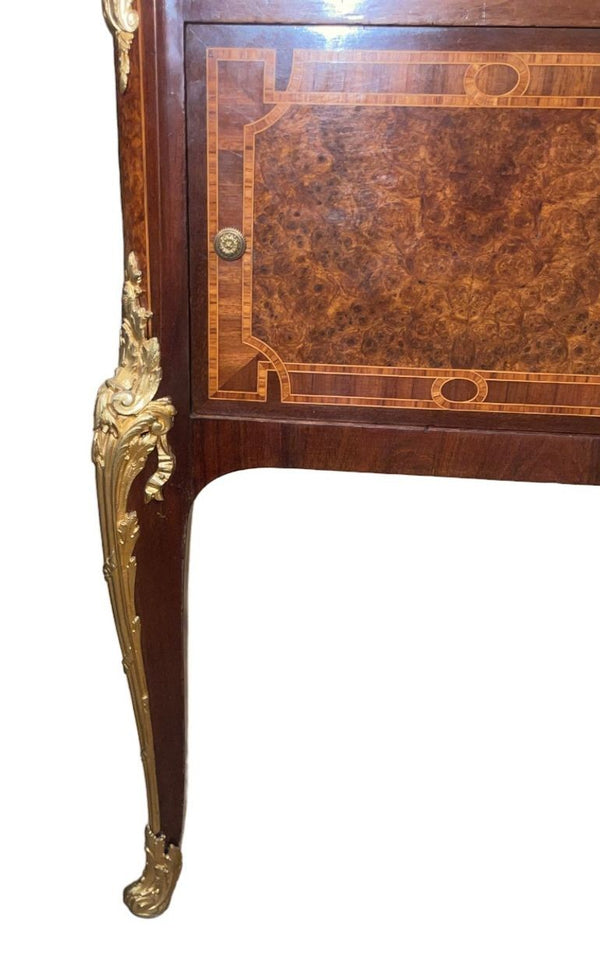 Pair French Bronze-Mounted Marble-Top Nightstands Louis XV Style, Late 19th C.