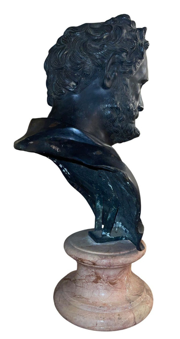 Late 19th C. Italian Bronze Busts of Heraclitus & Archytas on Marble Pedestals