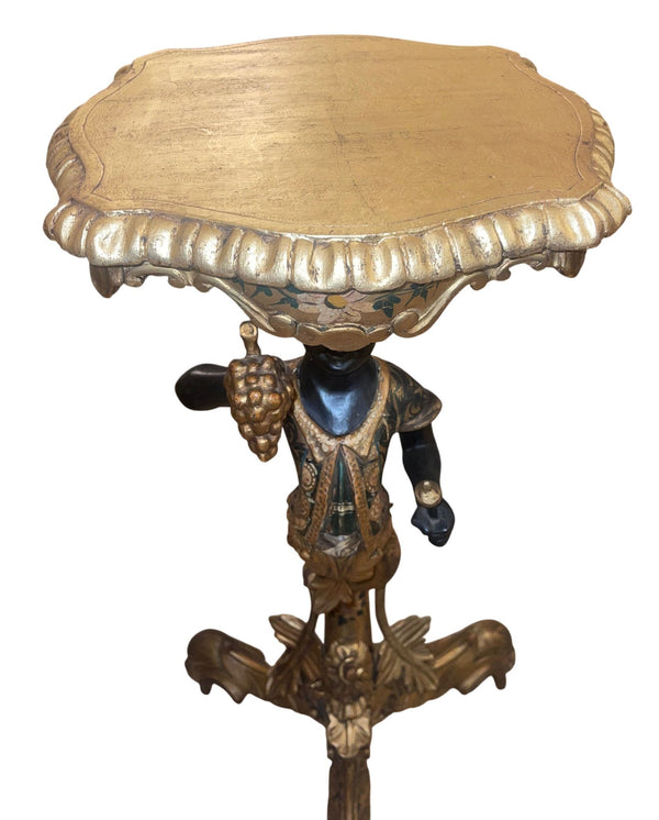 Pair of Mid-19th Century Italian Polychrome & Gilt Blackamoor Pedestal Tables