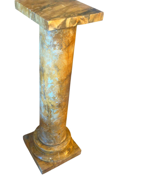 Early 20th Italian Polished Siena Marble Pedestal Column with Warm Toned Veining