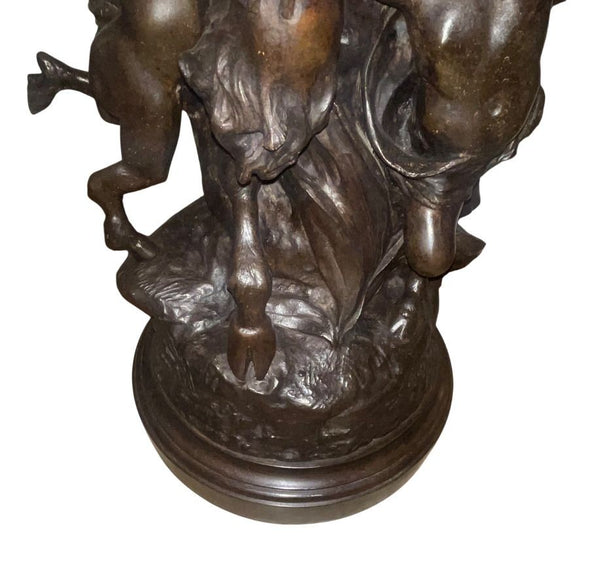 Large 18th Century French Clodion Bronze Bacchic Group w/ Satyr & Putti.