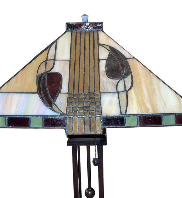 Pair Arts & Crafts Style Metal & Glass Table Lamps. U.S.A. Late 20th Century.