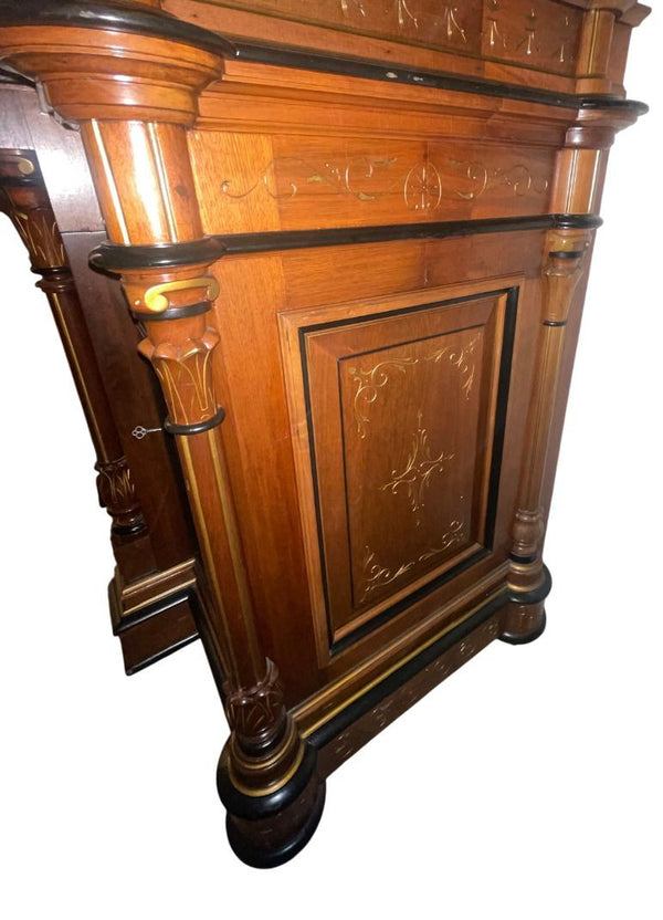 Late 19th C. French Renaissance Revival Cabinet w/ Relief Panels & Marble Tops.