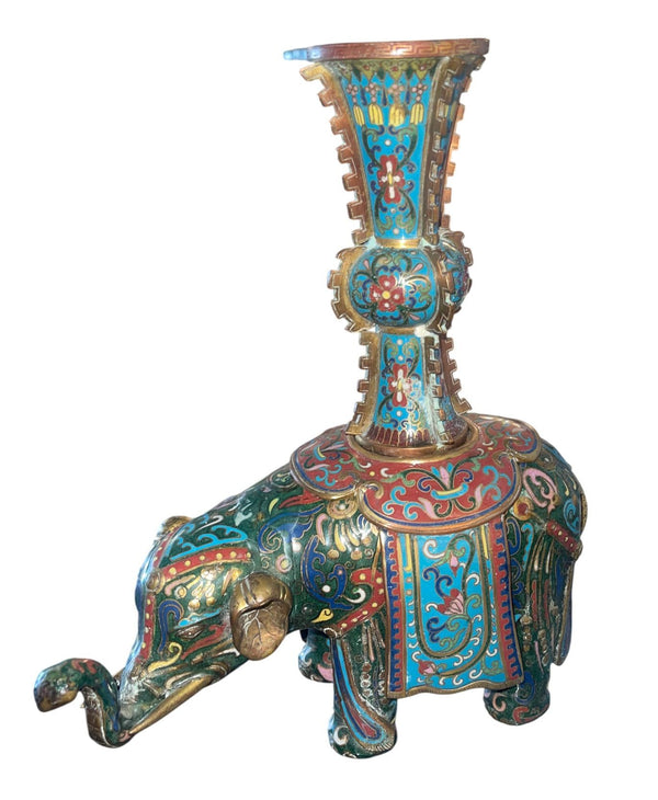 Pair of 19th Century Chinese Cloisonné Elephant Gu Vases