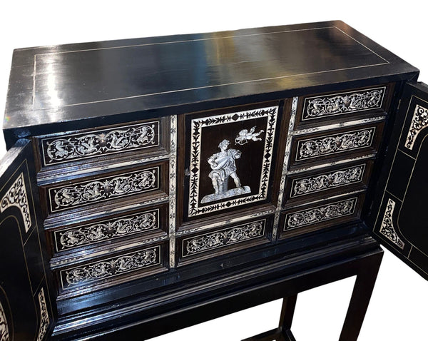 19th Century Italian Ebonized Cabinet with Inlaid Fitted Interior