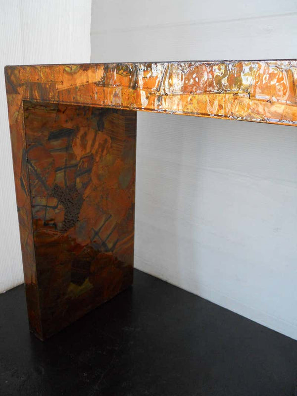 Mixed Metal Patchwork Brutalist Console In the Style of Paul Evans
