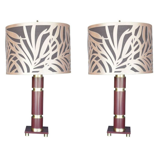 Pair of Red Brass Table Lamps by Donald Deskey