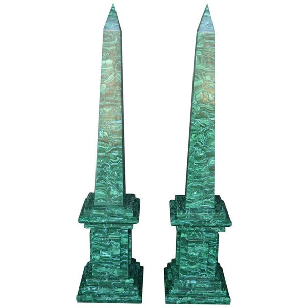 Pair of Tall Malachite Obelisks