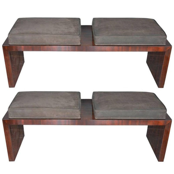 Pair of Suede Double Seat Benches