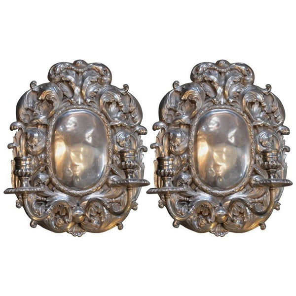 Pair of Bronze Silver Plated Candelabra Sconces