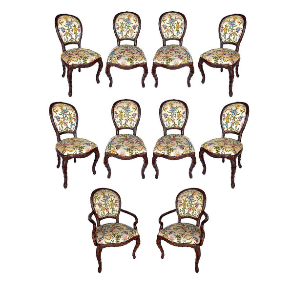 Set of Ten Hand Carved Chairs, 1960's