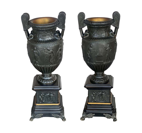 Pair of Bronze & Slate Neoclassical Style Urns