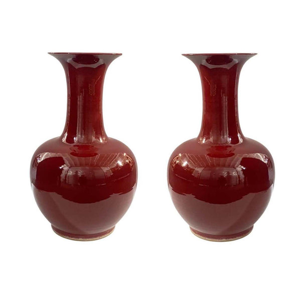 Pair of Oversized Chinese Export Blood Red Glaze Vases
