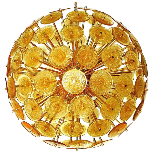 Italian Sputnik Chandelier with Amber Murano Glass Disks & Gold Plated Frame