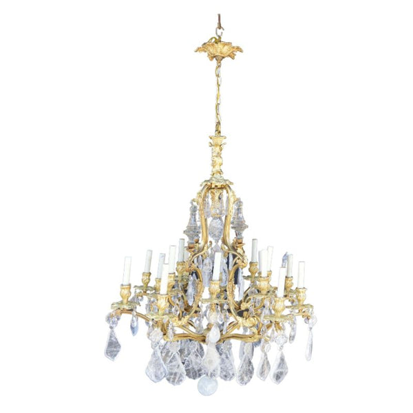French Late 19th Century Gilt Bronze and Rock Crystal Chandelier