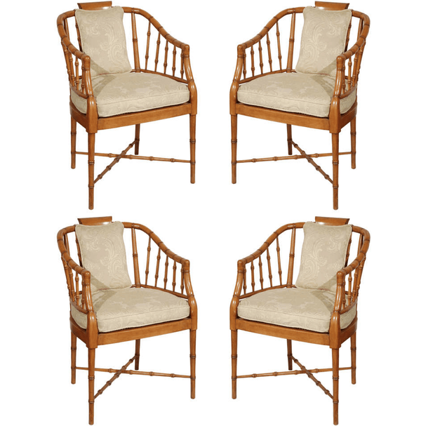Set of Four Hollwood Regency Faux Bamboo Armchairs