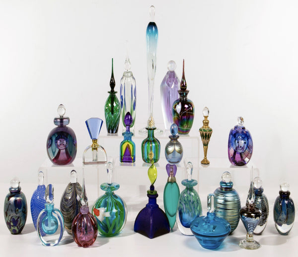 Large Collection of American & Italian Colorful Glass Perfume Bottles