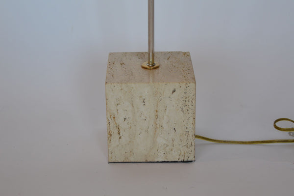 Pair of Italian 1950's Travertine and Brass Table Lamps