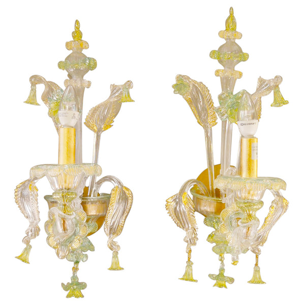 Pair of Green and Gold Murano Sconces