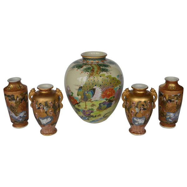 Set of 5 Japanese Satsuma Vases