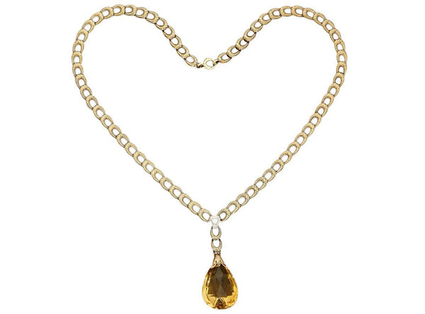 Antique Vintage Art Nouveau 18k Gold Madeira Citrine Diamond Pendant Necklace
