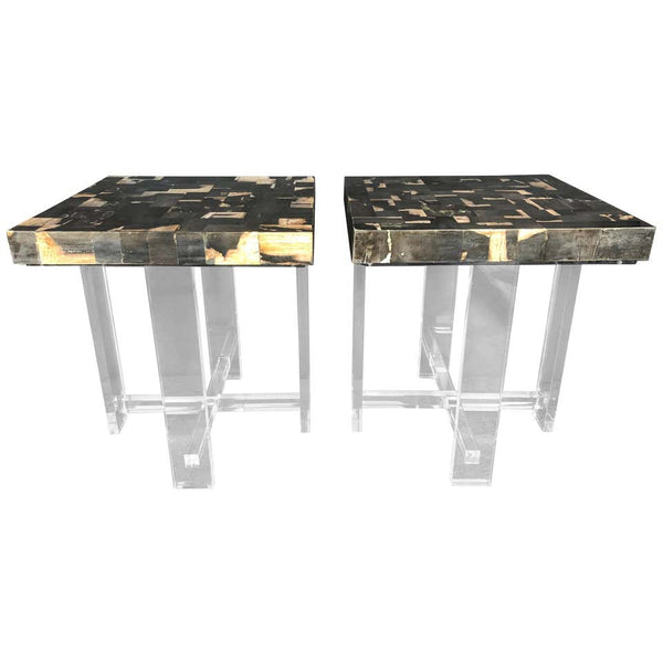 Pair of Petrified Wood Top Side Tables