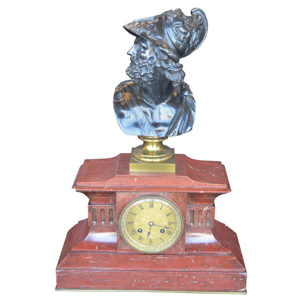 Neoclassical Bronze and Rouge Marble Mantel Clock