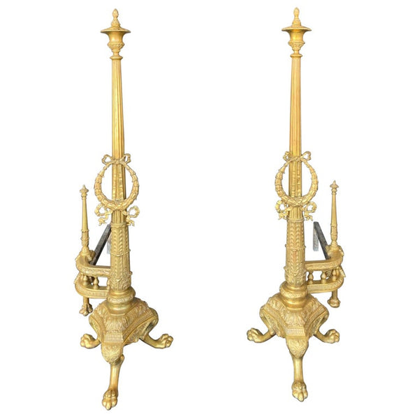 Large Pair of French Neoclassical Andirons