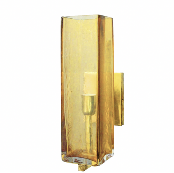 Hand Blown Amber Glass & Brass Sconces by Mazzega- Set of Three