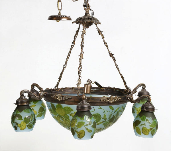 Early 20th C. French Art Nouveau Chandelier, signed Galle.