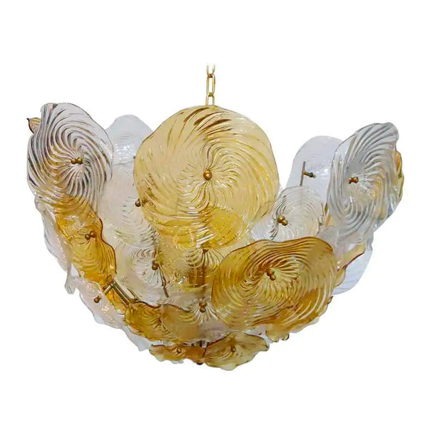 Vintage Italian Chandelier with Amber and Clear Murano Glass, Italy, 1960s