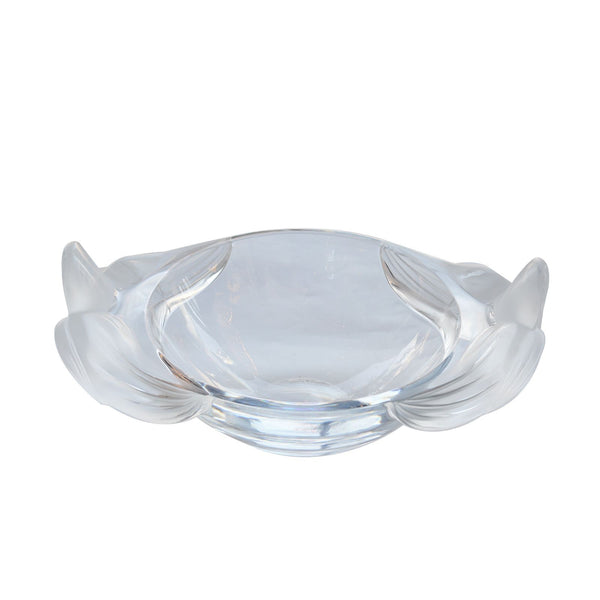 Signed French Lalique Glass Bowl with Flowered Details