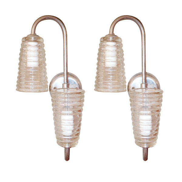 Pair of Vintage Ribbed Glass Sconces