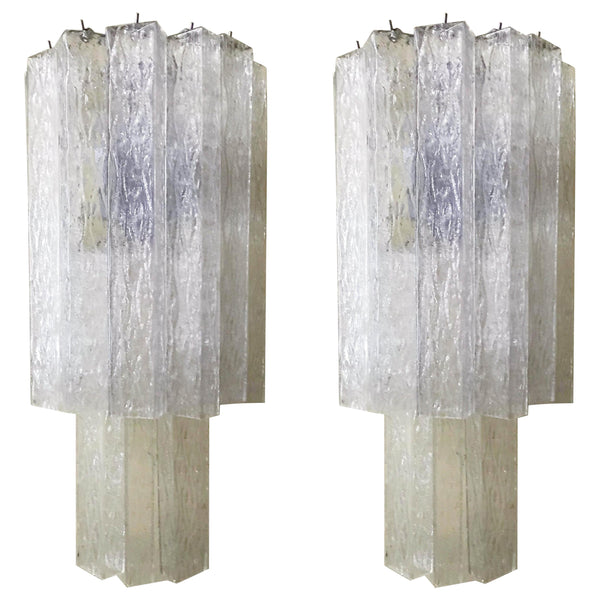 Pair of Vintage Italian Sconces w/ Clear Rectangular Murano Glass Cubes, 1960s