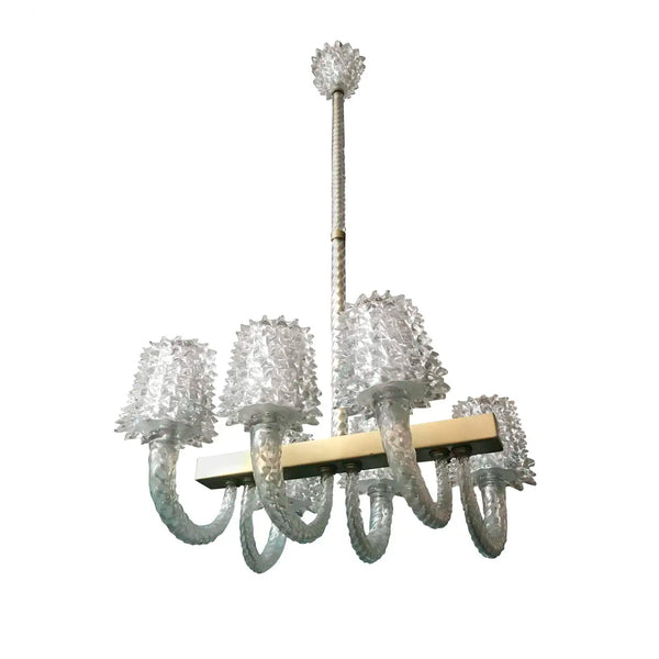 Vintage Murano Glass Chandelier w/ Rostrato Glass by Barovier e Toso, 1950s