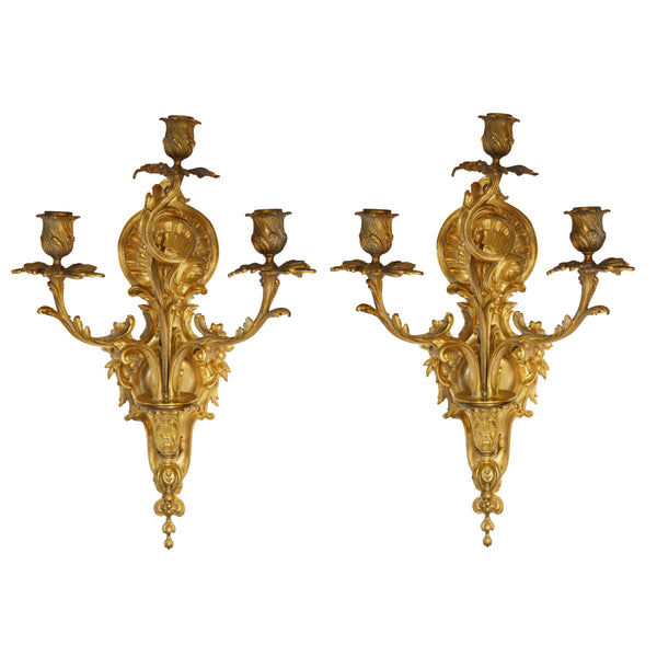 Pair of Bronze Gilt French Sconces, Late 19th Century