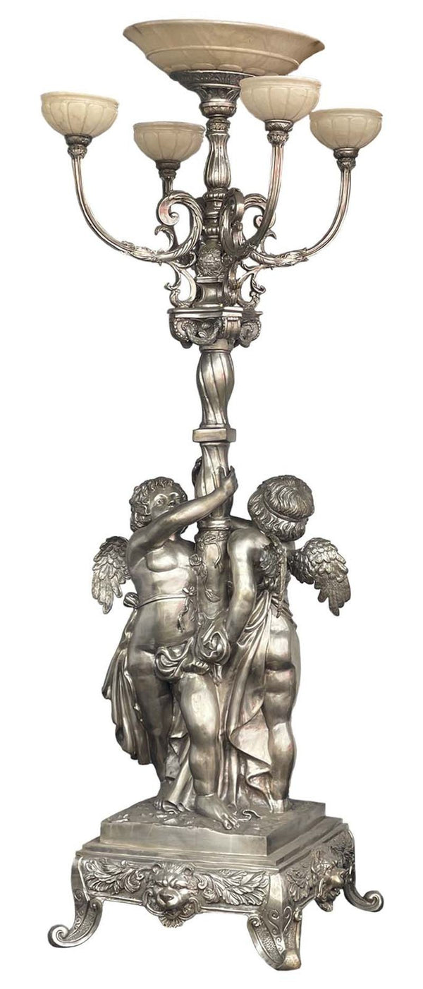 Pair of Oversized Bronze Silver-Plated Palatial Torchères (Italy, c. 1900's)