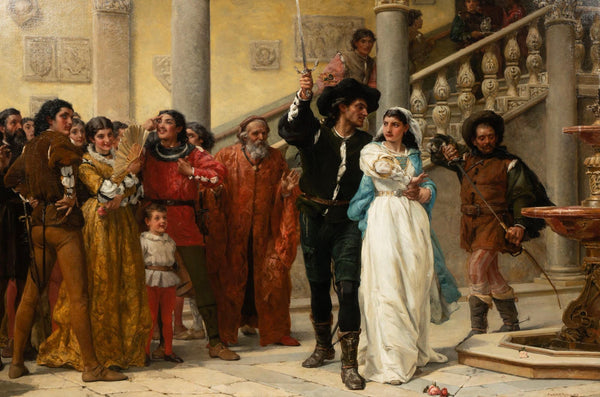 "The Taming of the Shrew" by Frank William Warwick Topham, Oil on Canvas (1879)