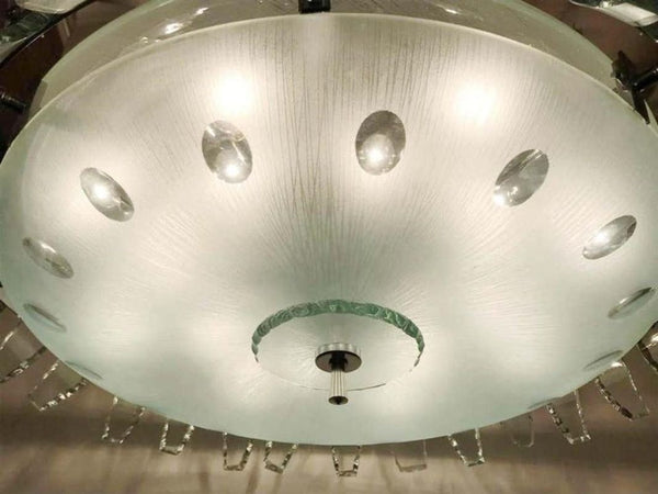 Unique Etched Glass Chandelier in the Style of Fontana Arte, circa 1960s
