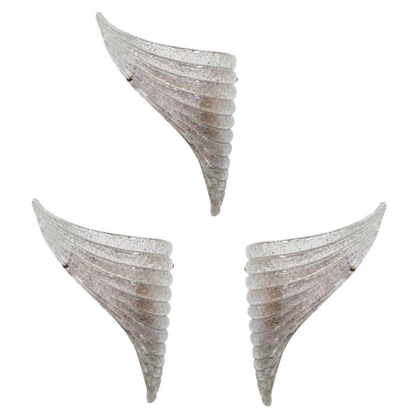Limited Edition Set of Three Wing Shaped Sconces w/ Smoky Murano Glass, Italy 1990s