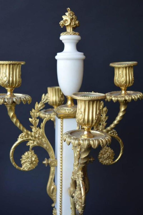 French Marble and Gilded Bronze Clock Set