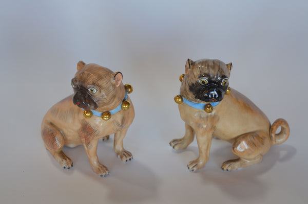 German Pair of Dresden Male & Female Bulldog Porcelain Figures