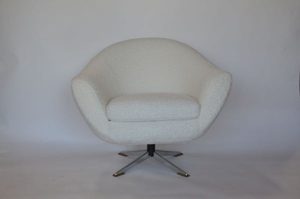 Pair of White Soft Swivel Chairs with Chrome Star Base