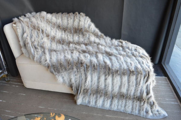 Cashmere Throw Blanket with Silver Fox Trim