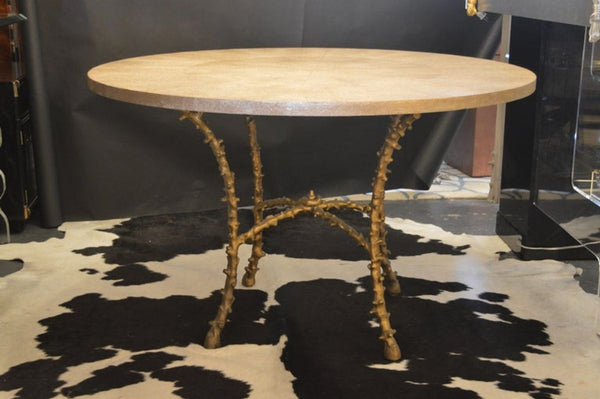 Solid Bronze and Faux Shagreen Center Table in the style of Maison Bagues