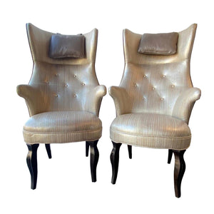 Pair of Frits Henningsen High Back Wing Chairs, Denmark, 1950