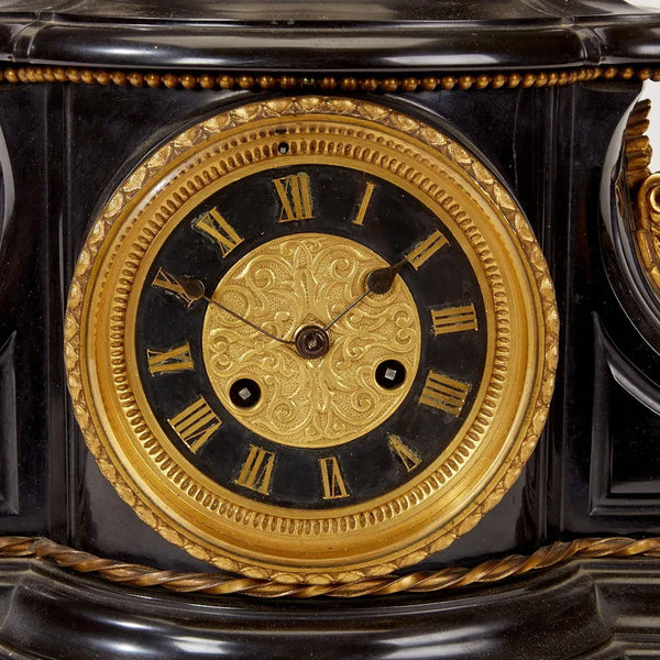 Victorian Slate & Bronze Mantel Clock Signed by Gaulier Ebit
