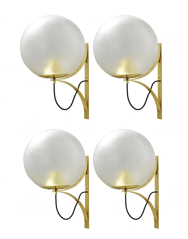 Set of Four Vintage Italian Sconces w/ Clear Murano Globes in Style of Seguso, 1960s